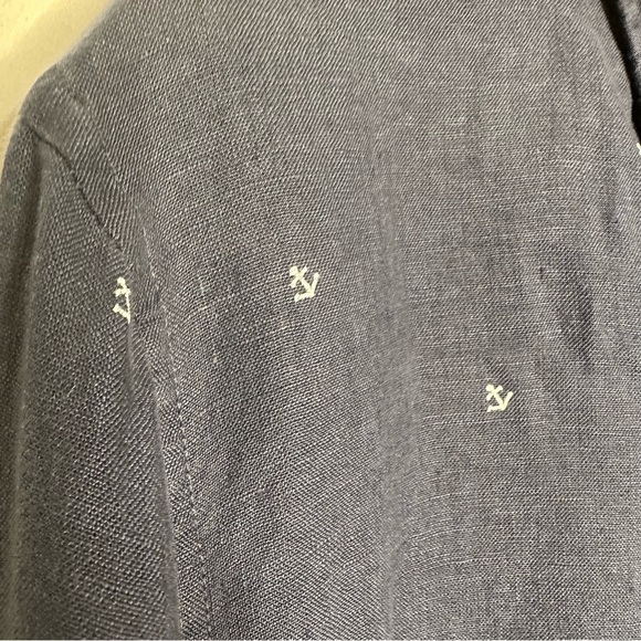Abercrombie | Navy Blue Embroidered Anchors Linen Button Down Shirt Size S - Picture 7 of 8